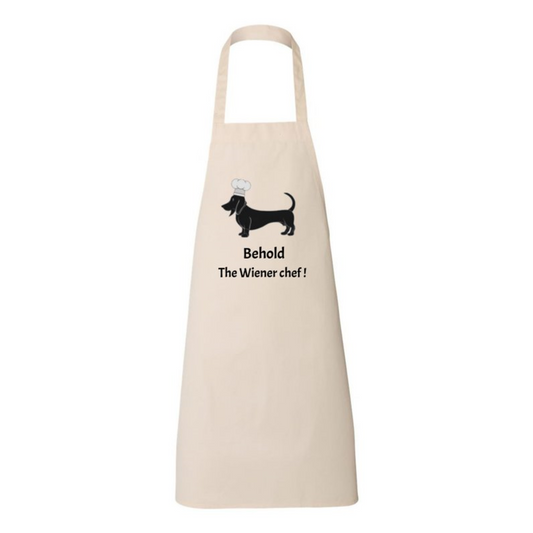 Cute Dachshund Printed Apron - "Behold the weiner Chef"